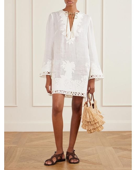 Zimmermann Natural Goldentime Small Leather-Trimmed Fringed Raffia Tote