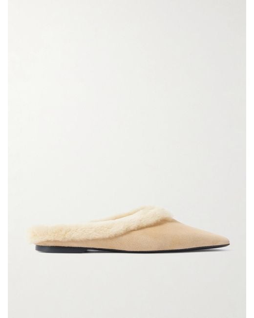 Totême  Natural Shearling-Trimmed Suede Slippers
