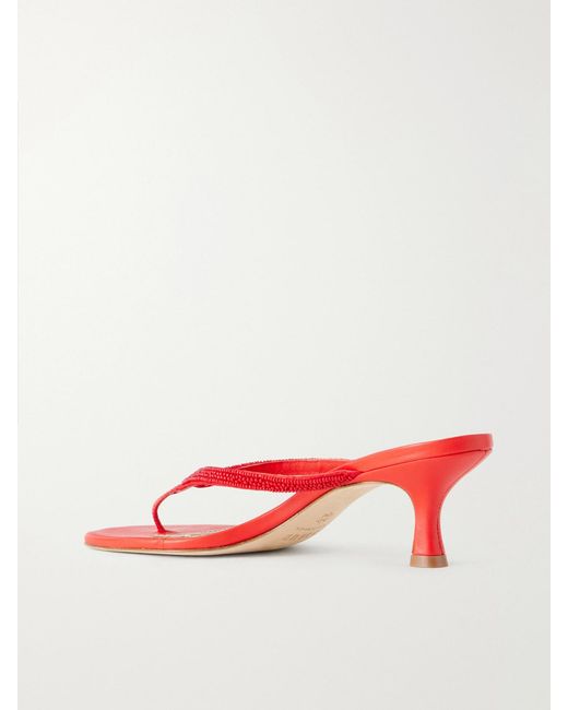 Staud Red Freja Embellished Leather Thong Sandals