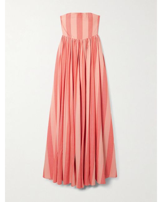 Marrakshi Life Strapless Gathered Striped Cotton Maxi Dress