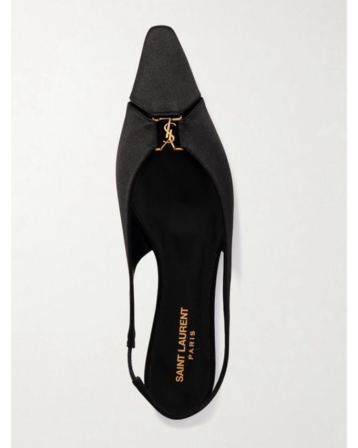 Saint Laurent Black Babylone Embellished Crepe Point-Toe Slingback Flats
