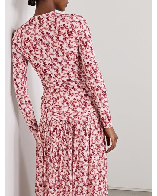 Isabel Marant Red Gladice Ruched Cutout Floral-Print Stretch-Jersey Top
