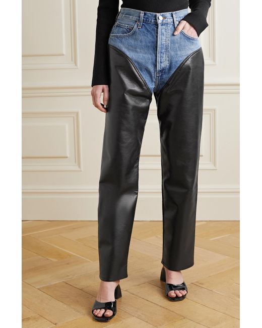 Agolde Harley Denim And Recycled Leather-blend Straight-leg Pants in Blue |  Lyst Australia