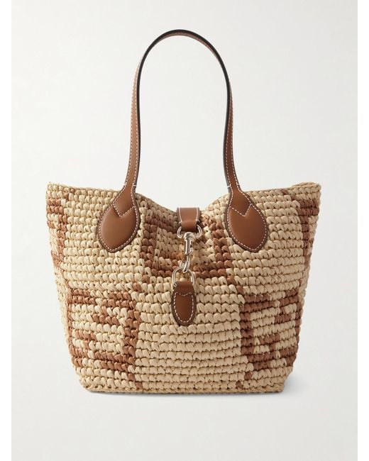 Gucci Natural Leather-Trimmed Logo-Jacquard Raffia Tote
