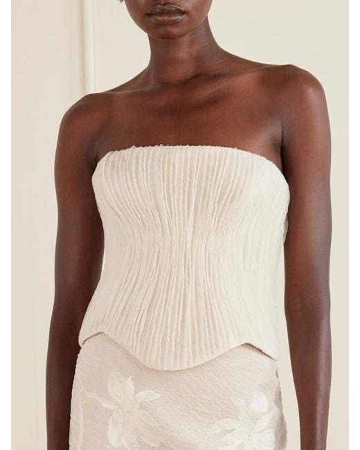 Danielle Frankel Natural Anais Crinkled-Organza Bustier Top