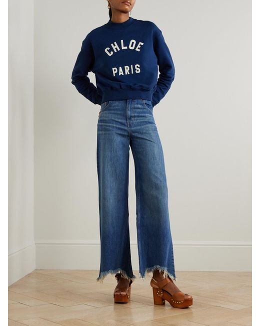 Chloé Blue Cropped Distressed High-Rise Wide-Leg Jeans