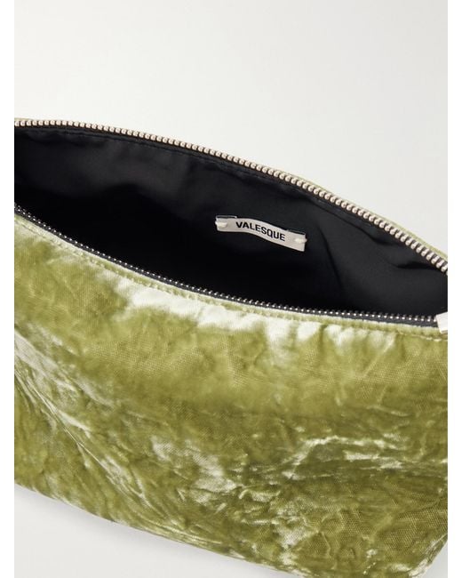 Valesque Green Corset Leather-Trimmed Crushed-Velvet Shoulder Bag