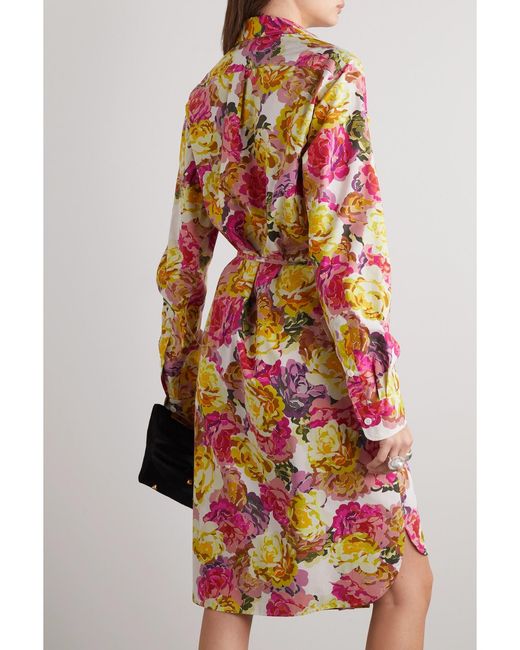 Dries Van Noten Multicolor Pleated Belted Floral-Print Cotton-Poplin Wrap Dress