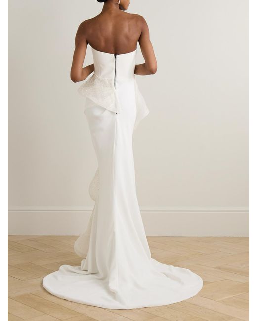 Maticevski White Hopeton Strapless Bead-Embellished Silk-Trimmed Crepe Gown