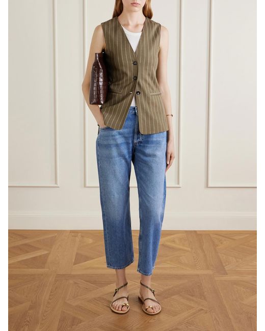 Max Mara Green Pinstriped Twill Vest