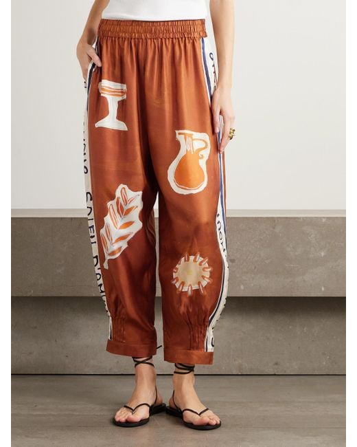 ALÉMAIS Orange Lrnce Soleil D'Amour Barrel-Hose Aus Bedrucktem Seiden-Twill