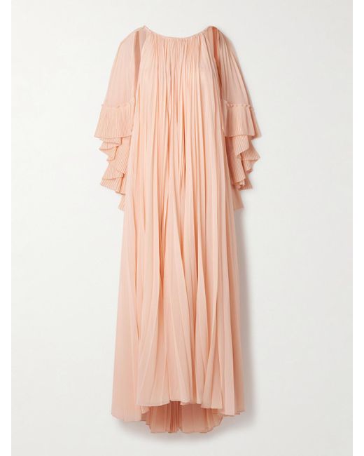 Zimmermann Pink Illuminate Cape-Effect Pleated Crepe De Chine Maxi Dress