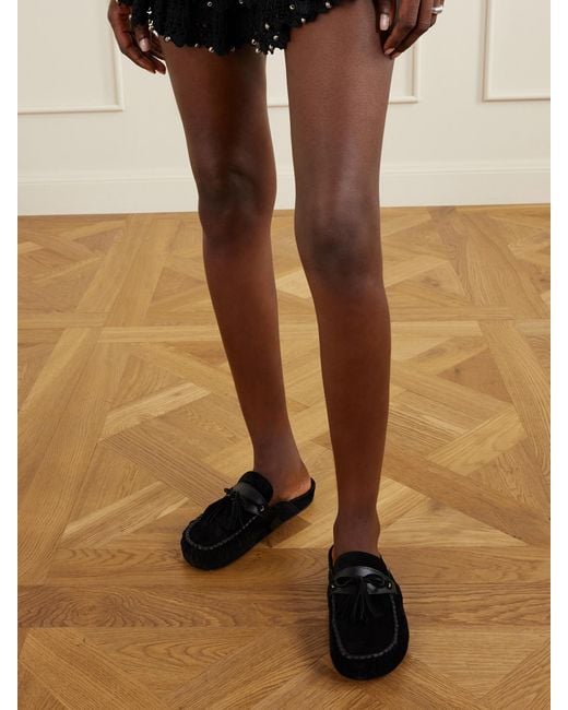 Isabel Marant Black Malvin Leather-Trimmed Suede Mules