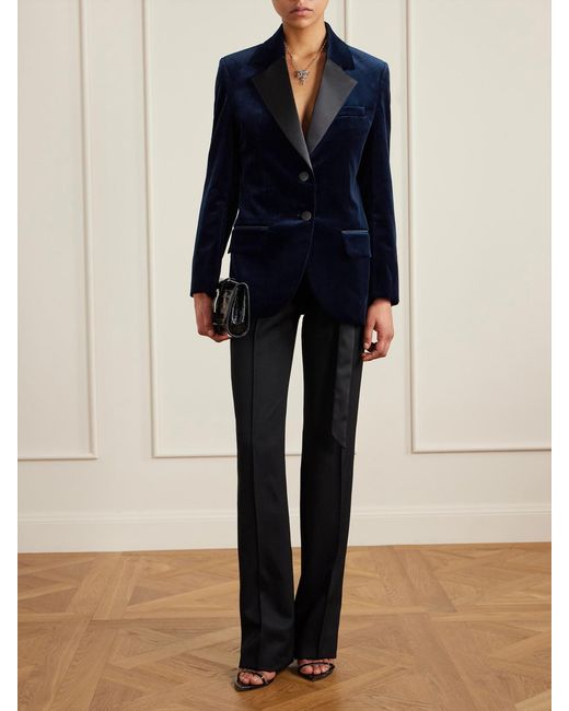 Victoria Beckham Blue Satin-Trimmed Velvet Blazer