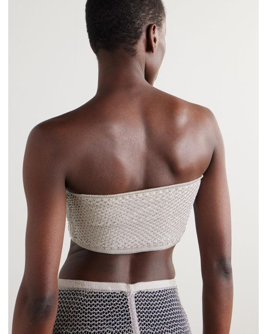 Alaïa Natural Cropped Metallic Open-Knit Bandeau Top