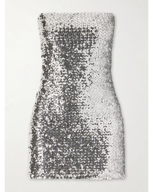 Gucci Gray Strapless Sequined Mesh Mini Dress