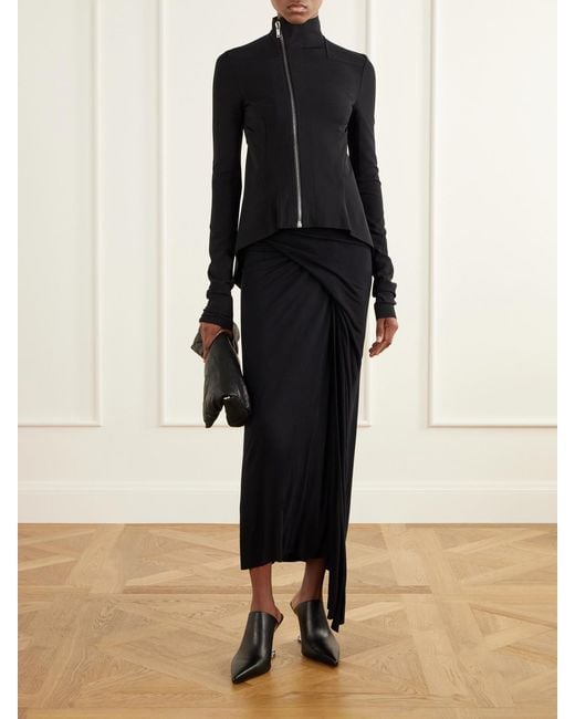 Rick Owens Black Anthem Draped Jersey Midi Skirt