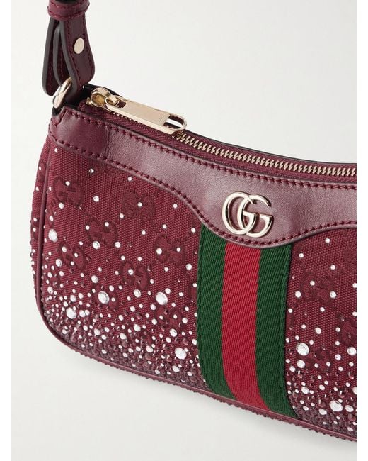Gucci Red Ophidia Schultertasche Aus Canvas Mit Jacquard-Muster Mit Lederbesätzen Und Kristallen