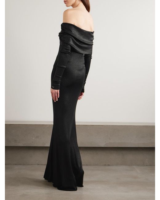 Balenciaga Black Draped Metallic Stretch-Knit Maxi Dress