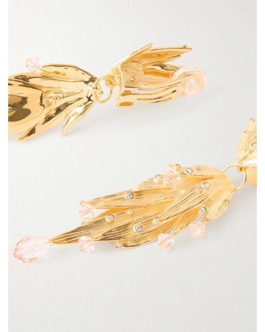 Oscar de la Renta White Palm Leaf Crystal-Embellished-Tone Clip Earrings