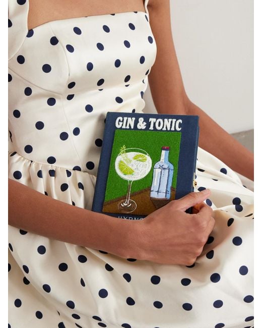 Olympia Le-Tan Green Gin & Tonic Embroidered Appliquéd Canvas Clutch