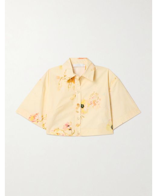 Zimmermann Natural Lightburst Cropped Floral-Print Cotton-Poplin Shirt