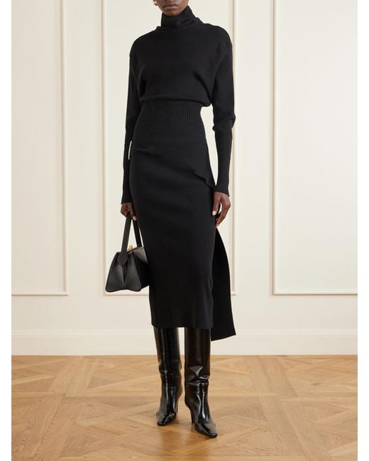 Lanvin Blue Embellished Wool And Cashmere-Blend Turtleneck Midi Dress
