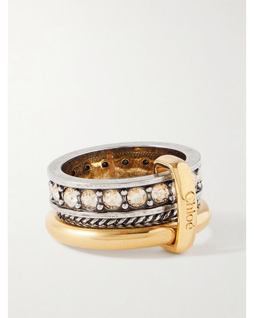 Chloé Metallic Palladium And-Tone Crystal Ring