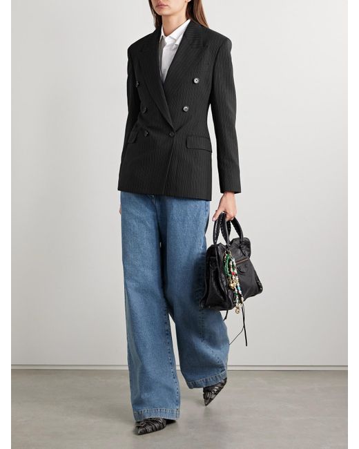 Acne Black Doppelreihiger Blazer Aus Einer Woll-Baumwollmischung Mit Nadelstreifen