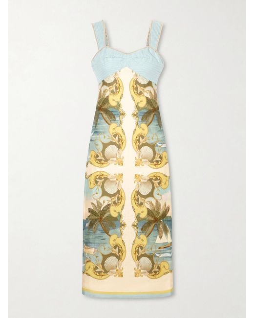 Farm Rio Metallic Royal Sea Linen Midi Dress