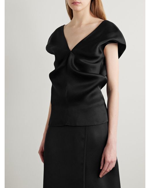 Khaite Black Ami Draped Silk-Gazar Top