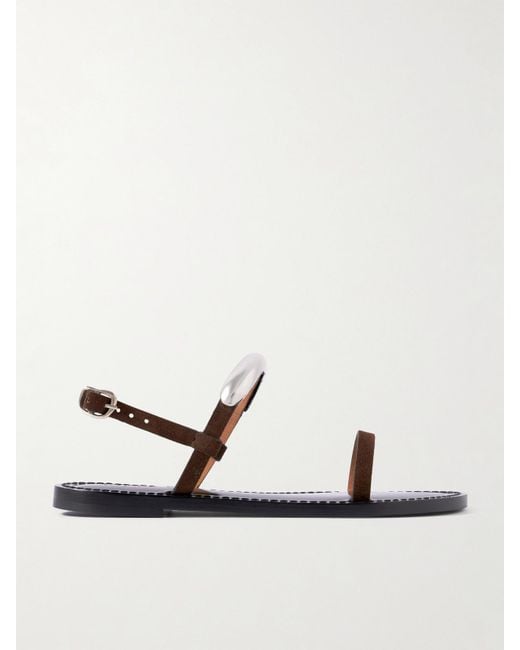 Amanu White The Ghana Embellished Leather Slingback Sandals