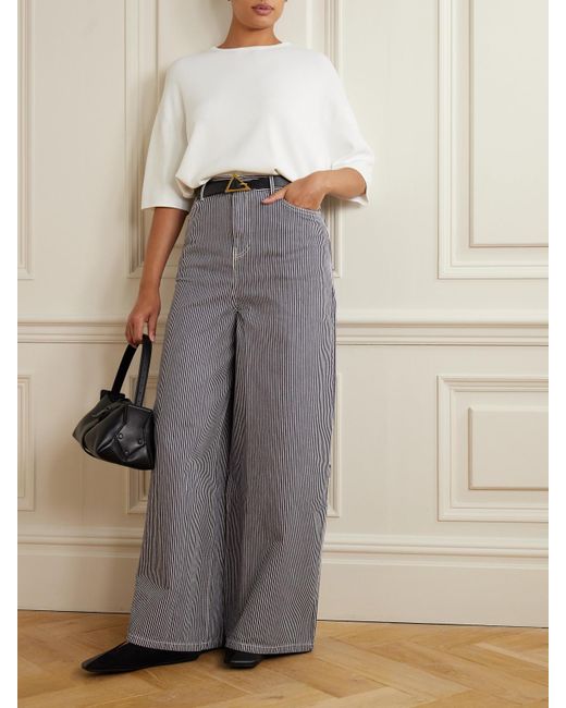 Frankie Shop Gray Sasha Striped High-rise Wide-leg Jeans