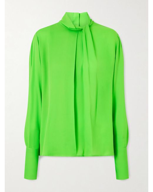 Tom Ford Green Cutout Draped Pleated Silk-Georgette Blouse