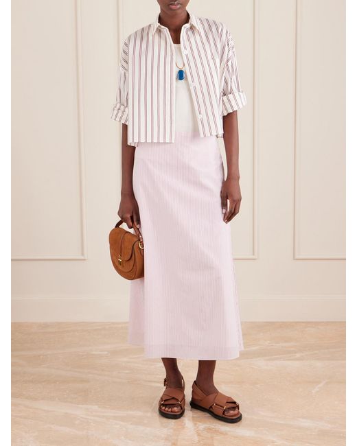 Twp Pink A-Line Striped Cotton Midi Skirt