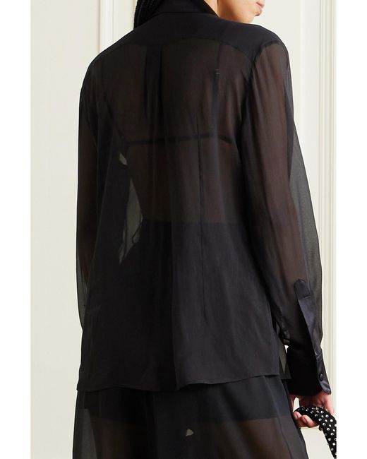 Dolce & Gabbana Black Satin-Trimmed Silk-Chiffon Shirt
