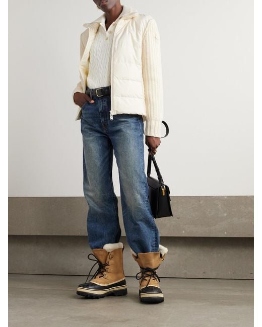 Moncler Natural Appliquéd Quilted Shell-Trimmed Wool And Cashmere-Blend Down Cardigan