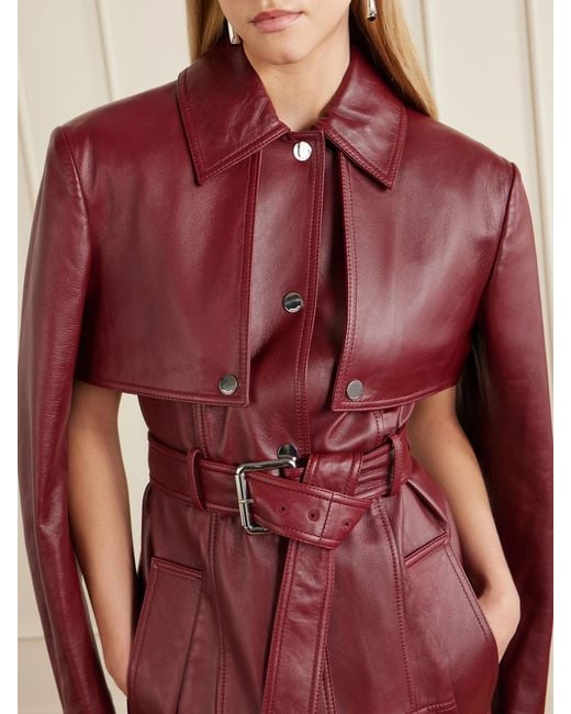 Sportmax Red Belted Leather Trench Coat