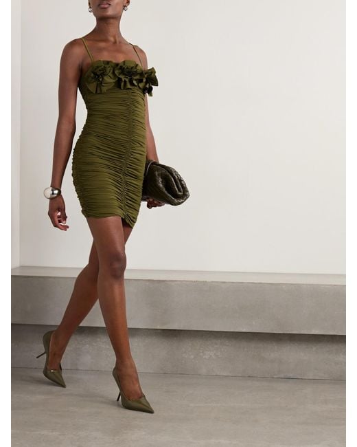 Maygel Coronel Green Estribo Asymmetrisches Minikleid Aus Gerafftem Stretch-Jersey Mit Applikationen