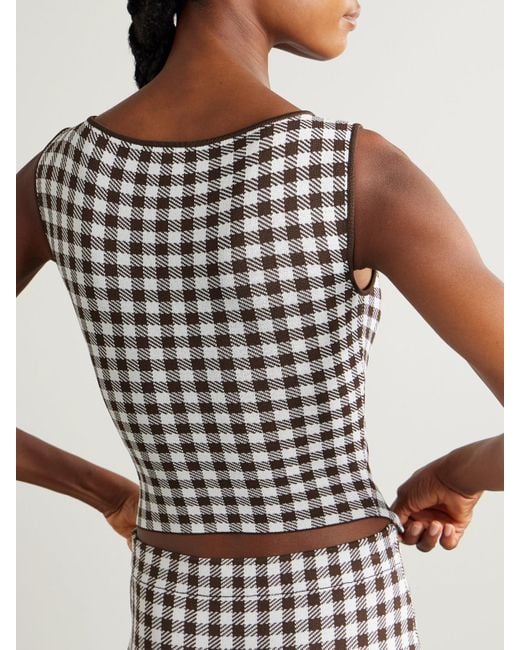 Staud Black Montgomery Verkürztes Oberteil Aus Jacquard-Strick Mit Gingham-Karo