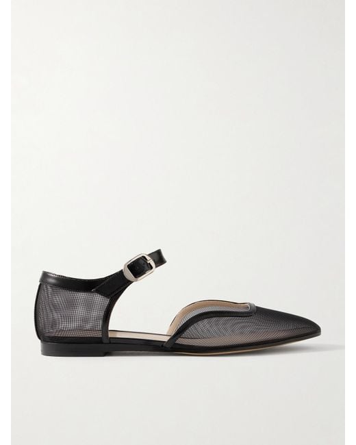 Le Monde Beryl White Leather-Trimmed Mesh Mary Jane Ballet Flats