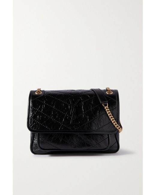 Saint Laurent Niki Baby Mini Quilted Crinkled Glossedleather Shoulder