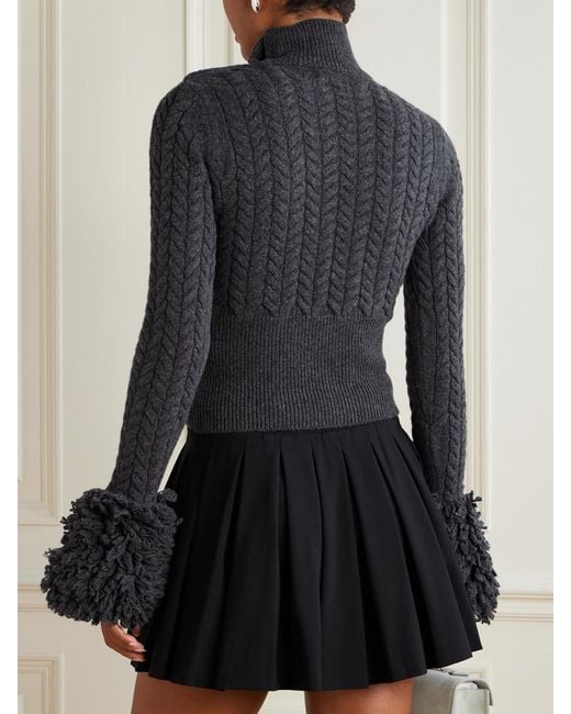 Patou Blue Cropped Fringed Cable-Knit Merino Wool And Cashmere-Blend Sweater