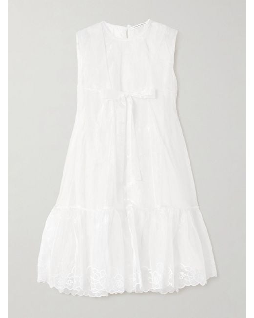 CECILIE BAHNSEN White Embroidered Bow-Embellished Organza Mini Dress