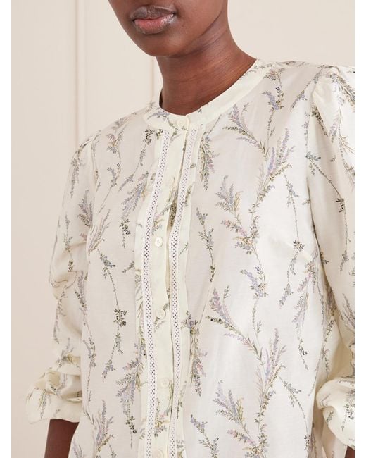 Veronica Beard Natural Emiko Floral-Print Embroidered Cotton And Silk-Blend Shirt