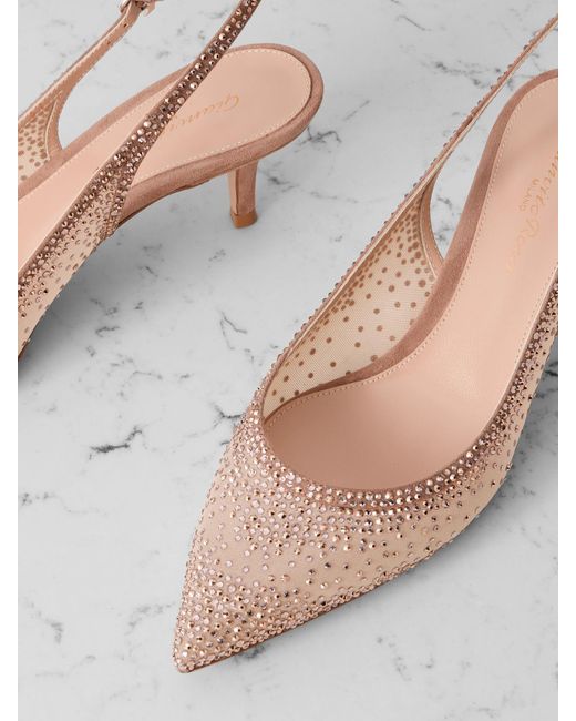 Gianvito Rossi Natural Regina 55 Slingback-Pumps Aus Organza Mit Kristallen Und Velourslederbesätzen