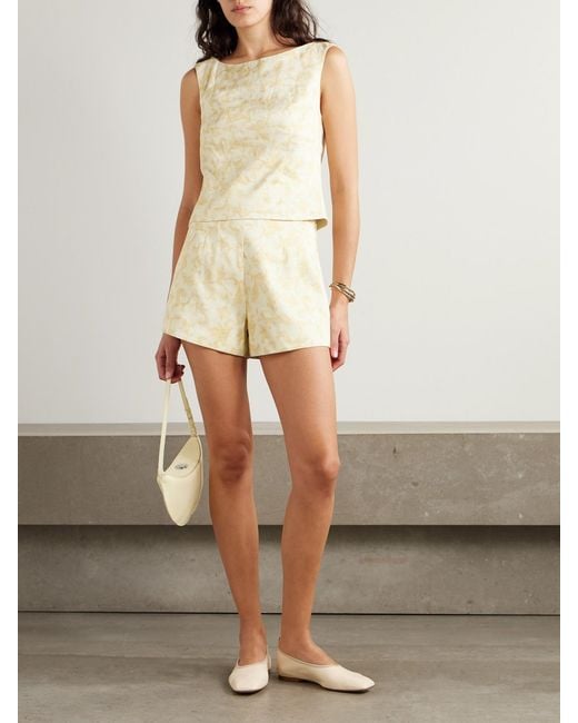 Posse Natural Isla Floral-Print Linen And Silk-Blend Top