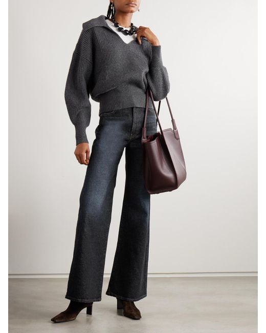Joseph Gray Ribbed Wool, Silk And Cashmere-Blend Polo Sweater