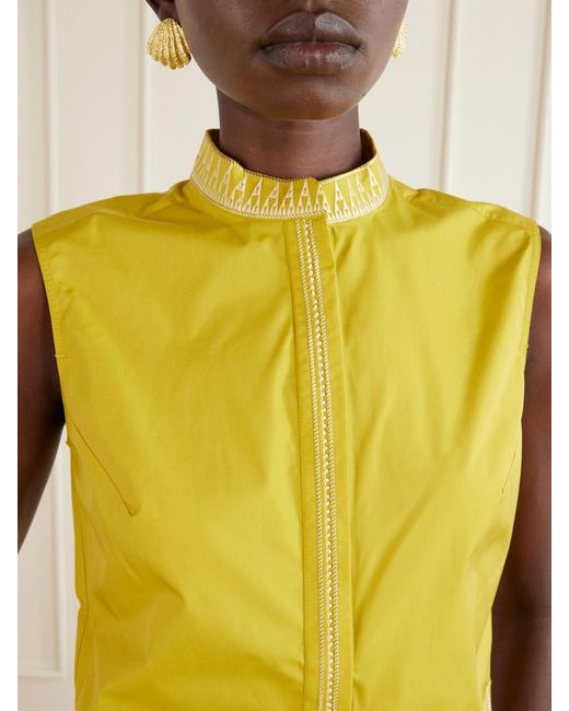 Emporio Sirenuse Yellow Andorra Papyrus Embroidered Cotton-Blend Top