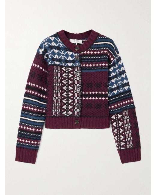 Sea Blue Linea Paneled Fair Isle Merino Wool Cardigan